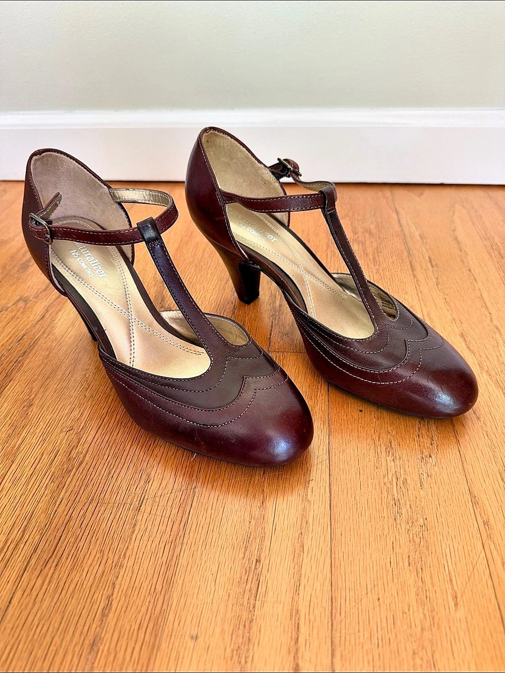 Naturalizer T-Strap Heels in Brown